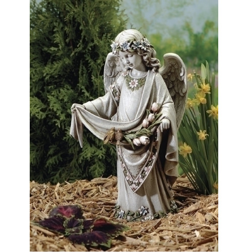 16.5" Joseph's Studio Angel Holding Skirt with Birds Outdoor Garden Statue