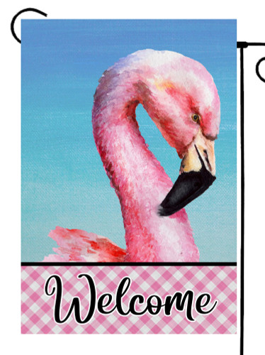 Pink and Blue Flamingo Designed Welcome Sign Decorative Rectangular Garden Flag 18" x 12"