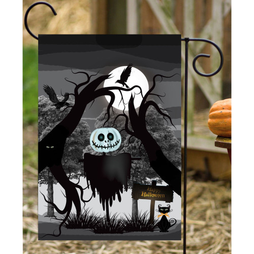Gray, Black, and White "Pumpkin Man and Crow" Outdoor Garden Flags 18" x 12"