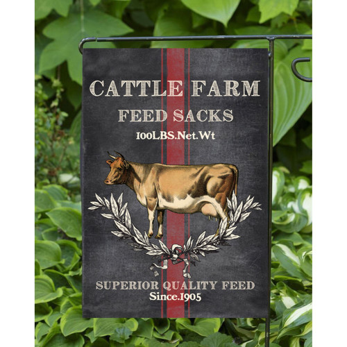 Cattle Farm on Black with Red Stripe Rectangular Garden Flag 18" x 12"