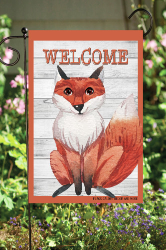 Orange, White, and Black "Welcome Fox" Decorative Rectangular Garden Flag 18" x 12"