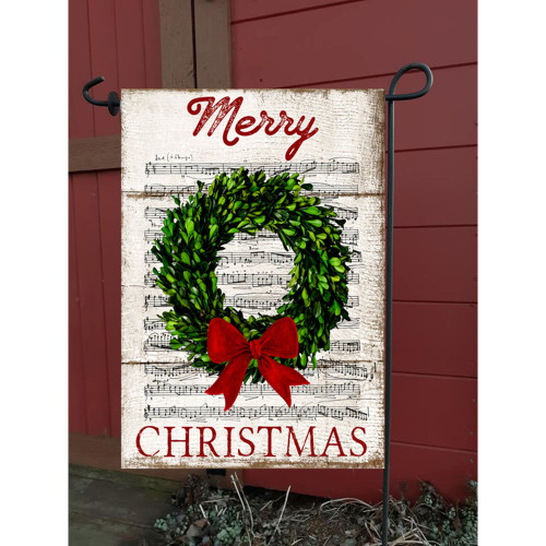 Green and Red "Merry Christmas" Outdoor Garden Flags 18" x 12"