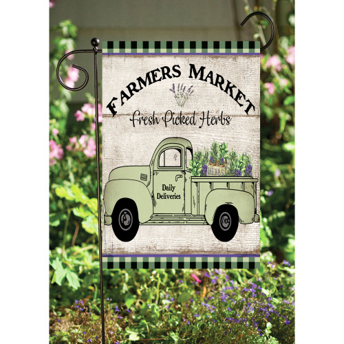 Green and Brown "Farmer's Market" Decorative Rectangular Garden Flag 18" x 12"