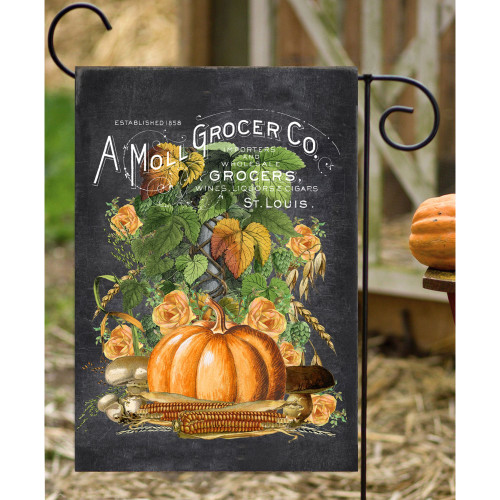 Black and Orange "A Moll Grocer Pumpkins" Rectangular Garden Flag 18" x 12"