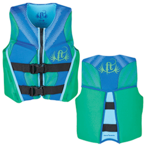 17" Green and Blue Full Throttle Multipurpose Youth Rapid Dry Flex-Back Life Vest Jacket