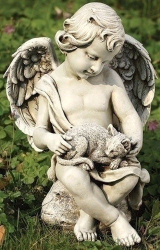 11" Sitting Cherub Angel with Wings Garden Statue