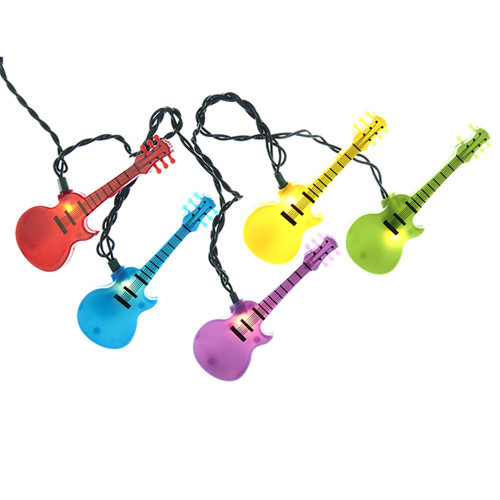 Vibrantly Colored Guitar Incandescent Decorative Lights with Bow, 12ft Green Wire