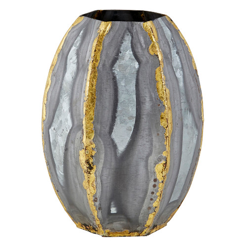 7" Gray and Gold Galvanized Metallic Vase Planter