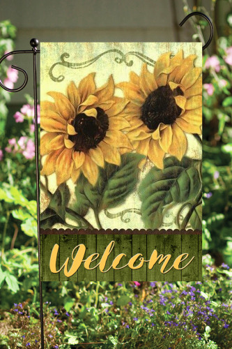 Green and Yellow "Welcome Sunflower" Decorative Rectangular Garden Flag 18" x 12"