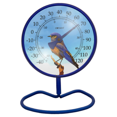 7" Blue and White Round Small Dial Thermometer with Scales
