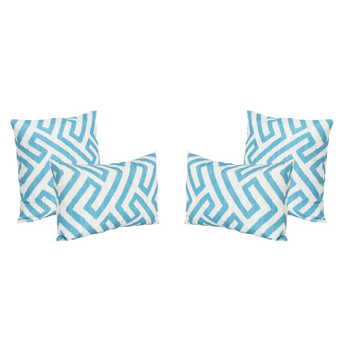 Set of 4 Blue and White Greek Key Outdoor Throw Pillows 18.5"