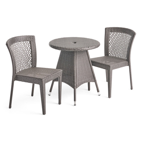 3-Piece Gray Contemporary Handcrafted Outdoor Furniture Patio Bistro Set