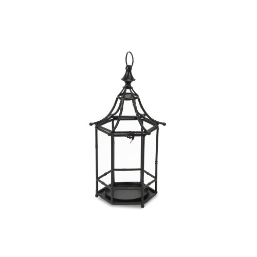 16.5" Black Bamboo Style Hexagonal Handmade Lantern with Hanging Loop