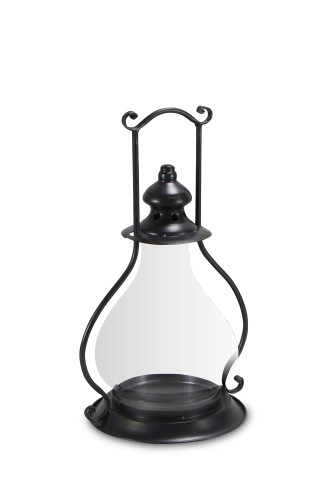 17" Clear and Black Round Handmade Lantern with Glass Insert