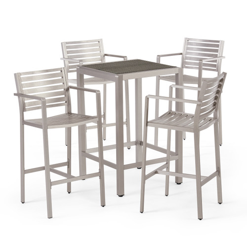 5pc Gray and Silver Contemporary Outdoor Patio Bar Set 45"