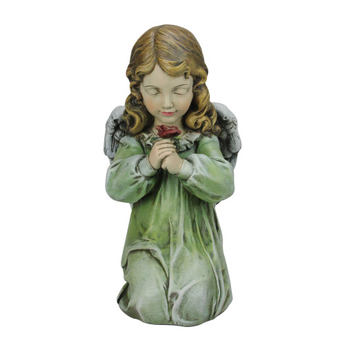 11.5" Joseph's Studio Kneeling Angel with Rose Outdoor Garden Statue