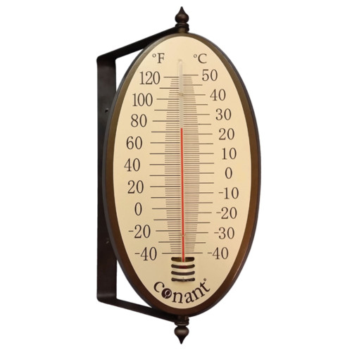 15" Bronze and Beige Oval Thermometer with Scales