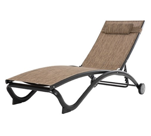 75" Brown Outdoor Aluminum Five Positions Lounge Chair with a Pillow