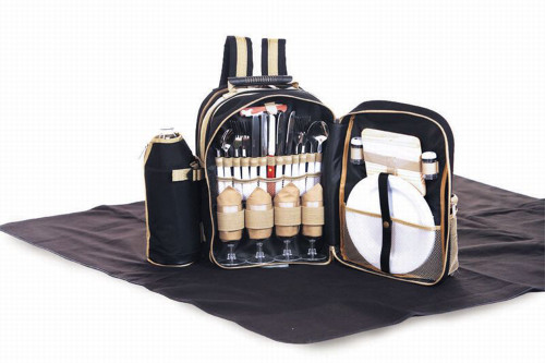 On-The-Go Backpack Picnic Set for 4 with Dual Detachable Wine Carriers - Black
