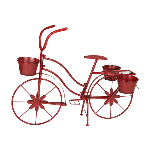 36.5" Red Hand Painted Distressed Finish Outdoor Bicycle Plant Stand