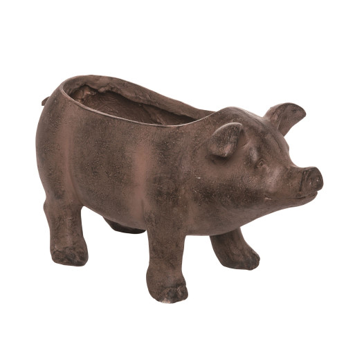 17.5" Brown Easter Garden Patio Pig Outdoor Planter