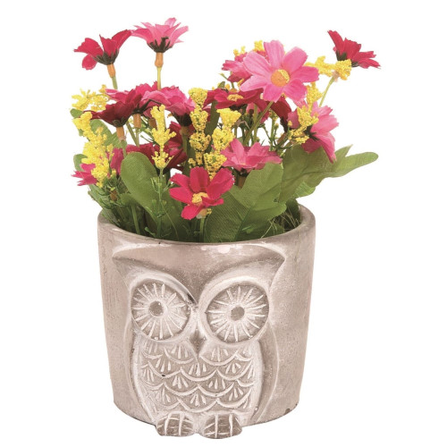 7.25" Vibrantly Colored Easter Owl Outdoor Planter with Faux Wildflower Display