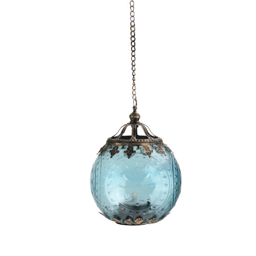 6.25" Aqua Blue Chic Bohemian Glass Tea Light Candle Holder Lantern