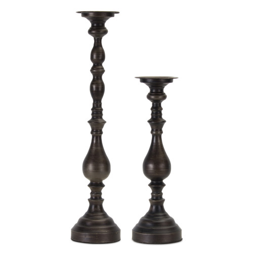 Set of 2 Dark Brown Antique Style Decorative Candle Holder - 23.25"