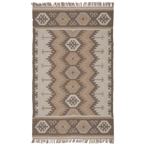 7.8' x 9.8' Beige and White Tribal Outdoor Rectangular Area Throw Rug