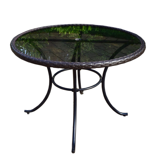 42" Brown Round Glass Outdoor Patio Furniture Dining Table