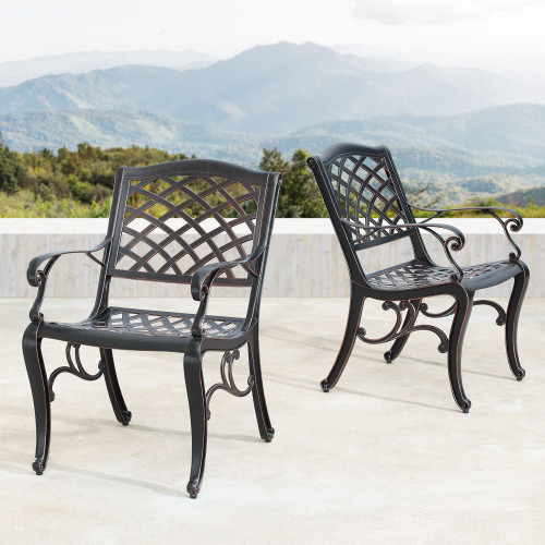 Set of 2 Black Mesh Lattice Outdoor Patio Furniture Dining Chairs 35"