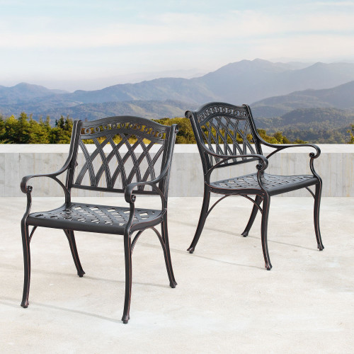 Set of 2 Black Mesh Lattice Outdoor Patio Furniture Dining Chairs 33"