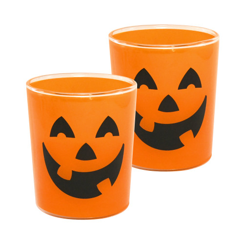 Set of 2 Orange and Black Unique Jack O' Lantern LED Candles, 3.75"