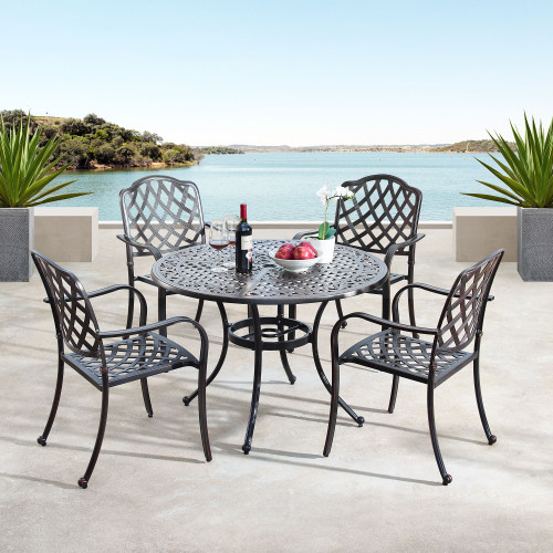 5-Piece Bronze Ornate Traditional Round Outdoor Patio Furniture Dining Table Set 42"