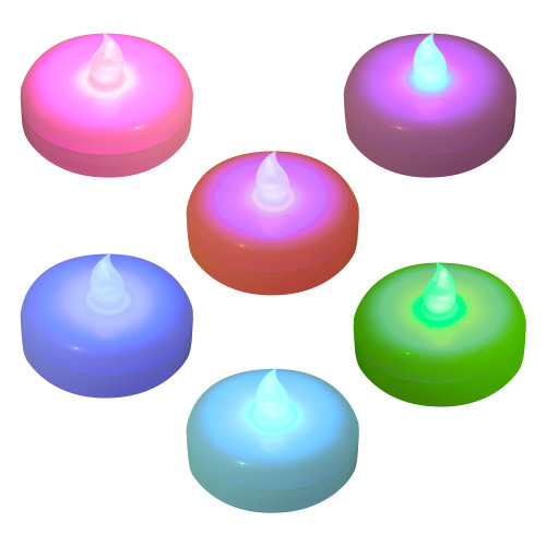 Set of 6 Multicolor Elegant Color Changing Battery Operated Floating LED Candles, 2.25"