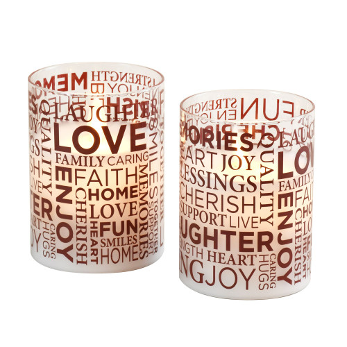 Set of 2 Vibrant Unique Inspirational Words Battery Operated LED Glass Candles with Moving Flame, 4"