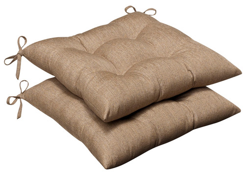 Set of 2 Outdoor Patio Tufted Chair Seat Cushions - Textured Tan Sunbrella
