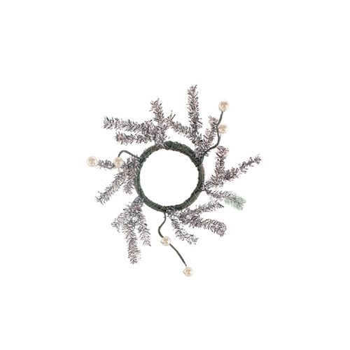 Set of 4 Silver Tinsel Candle Ring