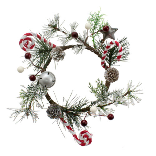 Set of 4 Red and Green Bright Candy Cane Candle Ring