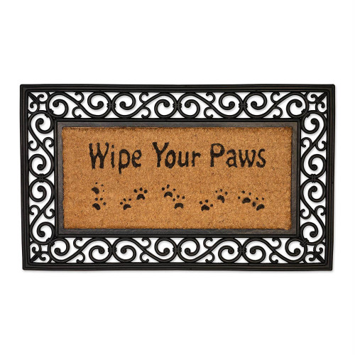 30" Brown and Black  "Wipe Your Paws" Wrought Iron Like Border Doormat