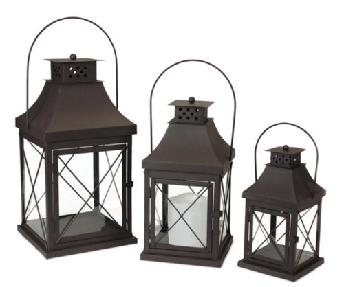 Set of 3 Brown Traditional Style Candle Lanterns 23.5"