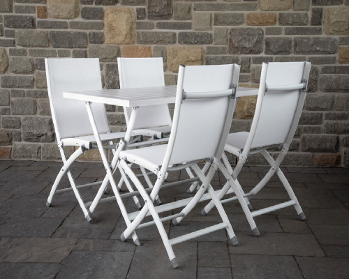 5 Piece White Aluminium Folding Table and Chairs 47"