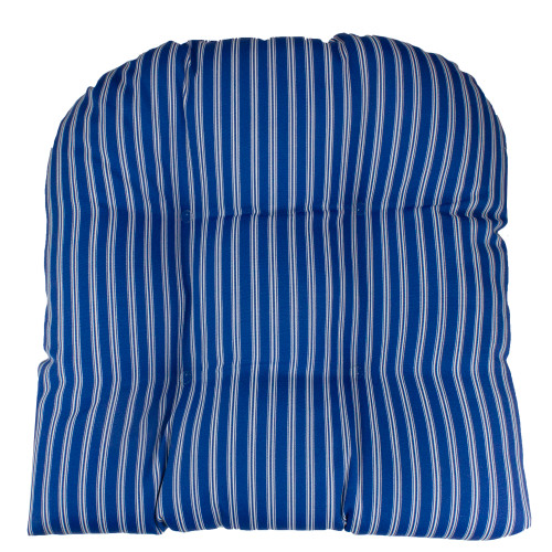 20" Blue and White Striped Wicker Furniture Outdoor Patio Chair Cushion