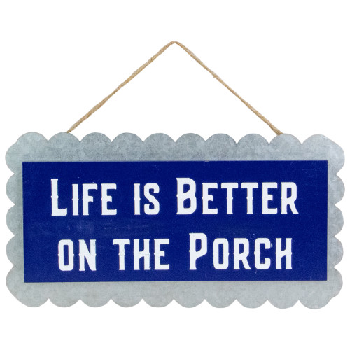 11.25" Blue Metal and Wood Life Is Better On The Porch Hanging Welcome Sign