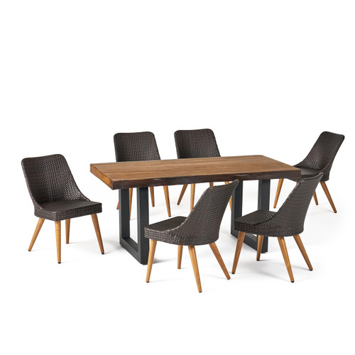 7-Piece Antique Brown Wicker Finish Outdoor Furniture Patio Dining Set