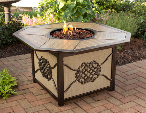 43" Heritage Octagon Porcelain Top Outdoor Patio Gas Fire Pit