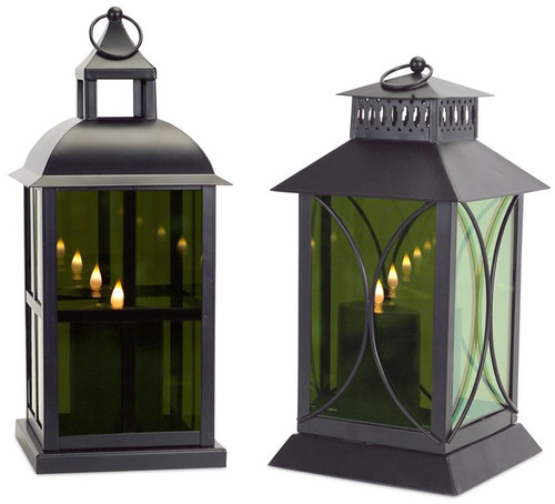 Pack of 2 Mystifying Mirrored Glass Lantern with Moving Flame Candle 16.75"