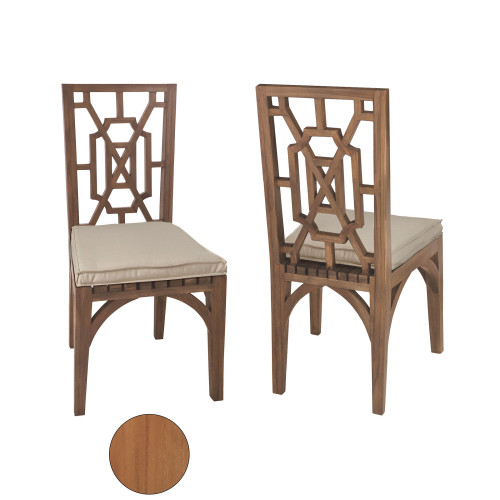 Set of 2 Brown Geometric Design Teak Wood Garden Dining Chairs In Euro Teak Oil - 39"