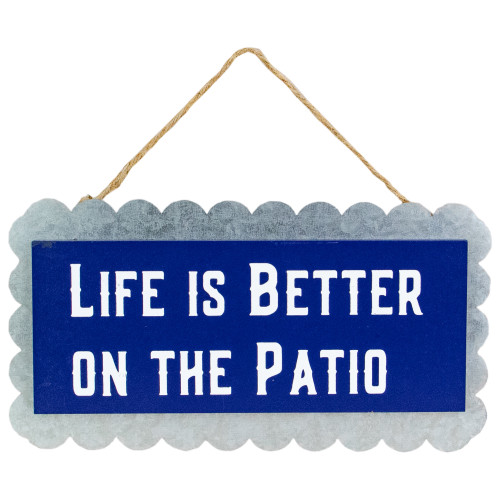 11.25" Blue Metal and Wood Life Is Better On The Patio Hanging Welcome Sign