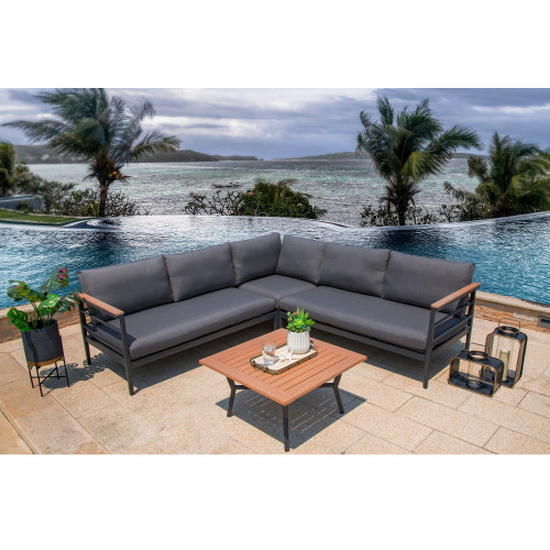 4-Piece Black Aluminum Outdoor Patio Sectional Sofa Set with Cushions